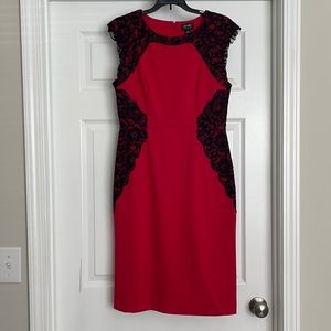 Red Evening Dress with Black Lace